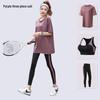 Plus Size Sporty Yoga Three-Piece Set - Breathable, Loose-Fit, Quick-Dry Short Sleeve Fitness Wear for Spring/Summer