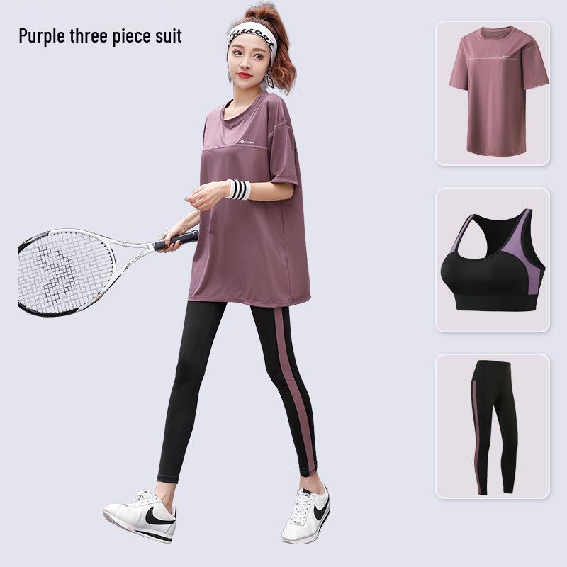 Plus Size Sporty Yoga Three-Piece Set - Breathable, Loose-Fit, Quick-Dry Short Sleeve Fitness Wear for Spring/Summer