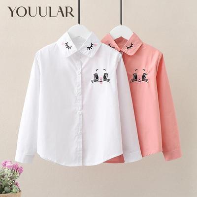 Teenager Girls Students Shirts for School  Long Sleeve Girls White Embroidered Blouses Tops Spring Autumn Children Clothes