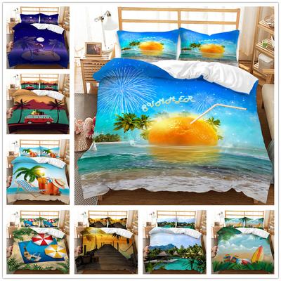 3D Digital Simple Summer Vacation Printing Three-Piece Digital Kit Quilt Cover Pillowcase