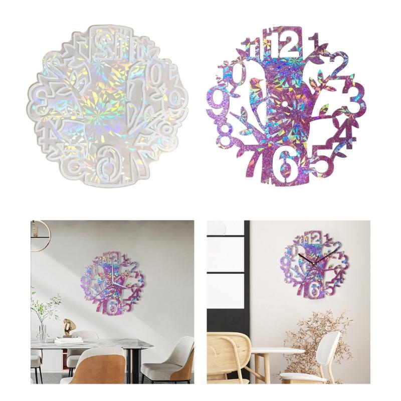 Hollow Tree Clocks Silicone Mold Simple Clock Holographic Resin Mold DIY Crafts Home Decorations Mold for DIY Wall Decor