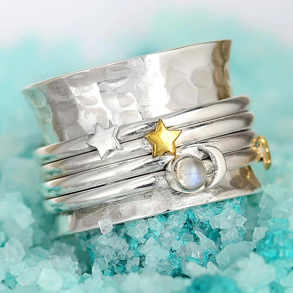 Vintage Star-Moon Rotatable Ring Ladies Ring Jewelry Gift For Women Birthday