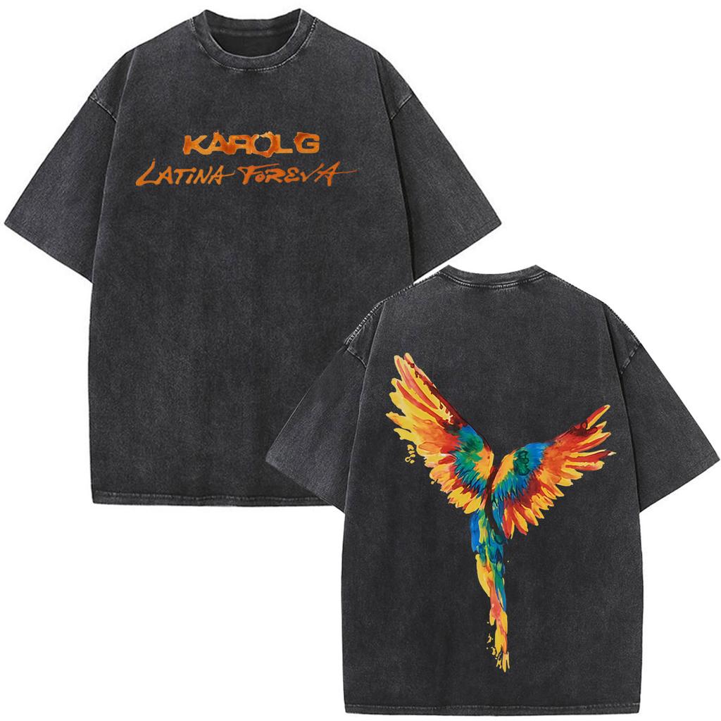Karol G Viajando Por El Mundo Tropitour  Graphics T Shirt Unisex Women Fashion Cotton Loose Casual Vintage Washed Tshirts Tops