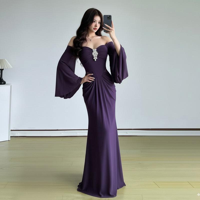Greek Flared Sleeve Evening Dress Tube Top Slim and Thin Temperament Hip-wrapped Floor-mopping Long Dress Women