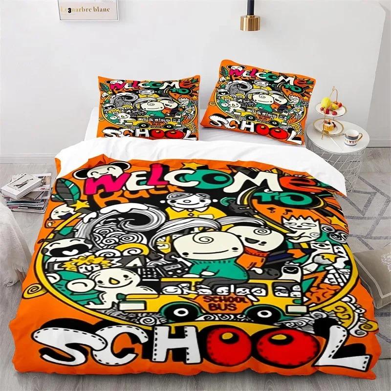 Set Copripiumino Graffiti King Set Biancheria da Letto Microfibra Hip Hop Moderno Street Art Copripiumino Per Bambini Ragazzi Decorazione Camera da Letto Giovani