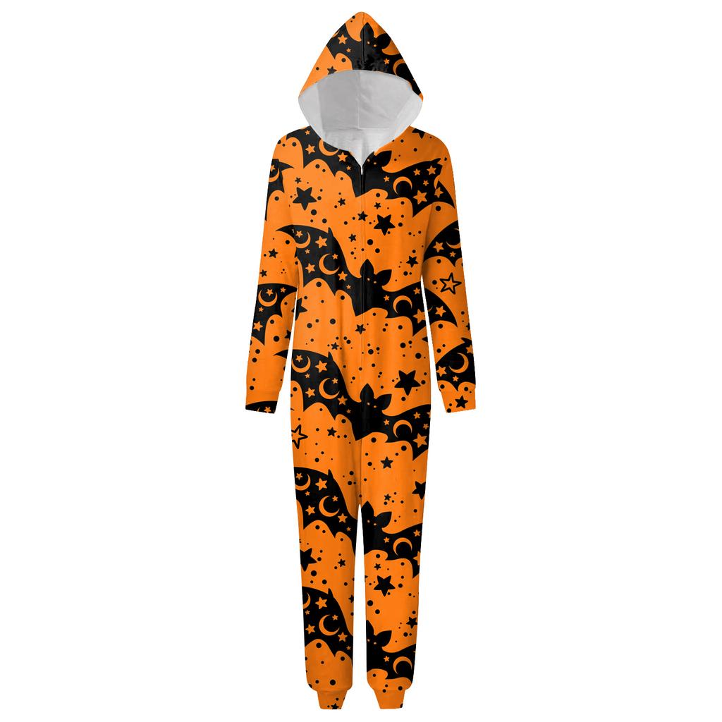 Halloween Printed Family Matching Hooded Long Sleeved Zippered Hooded Jumpsuit Set