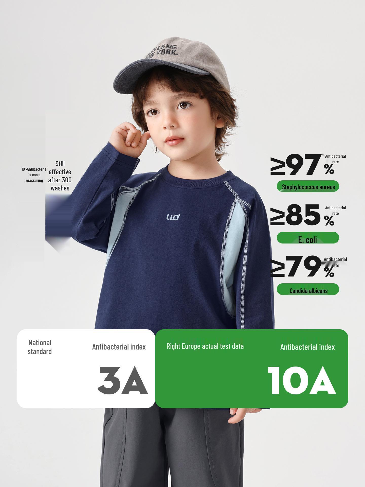 

Trendy European Boys Long Sleeve T-Shirt - Spring/Autumn Style, Kids Sports Base Layer, Warm & Cool Top 120cm сірий колір/синій