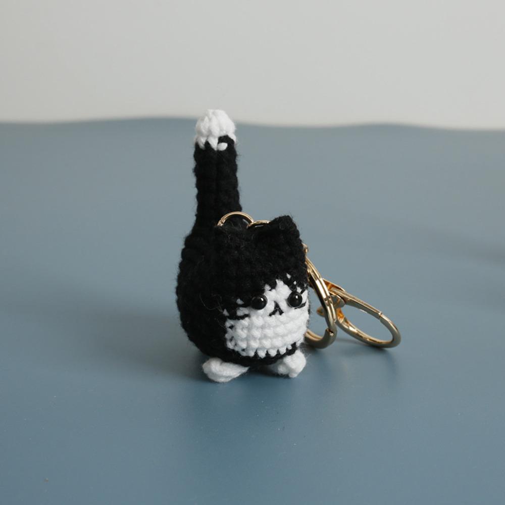 Handmaking Crochet Kitten Keyrings Animal Cat Key Chain Creative Handwoven Cat Pendant Bag Decor