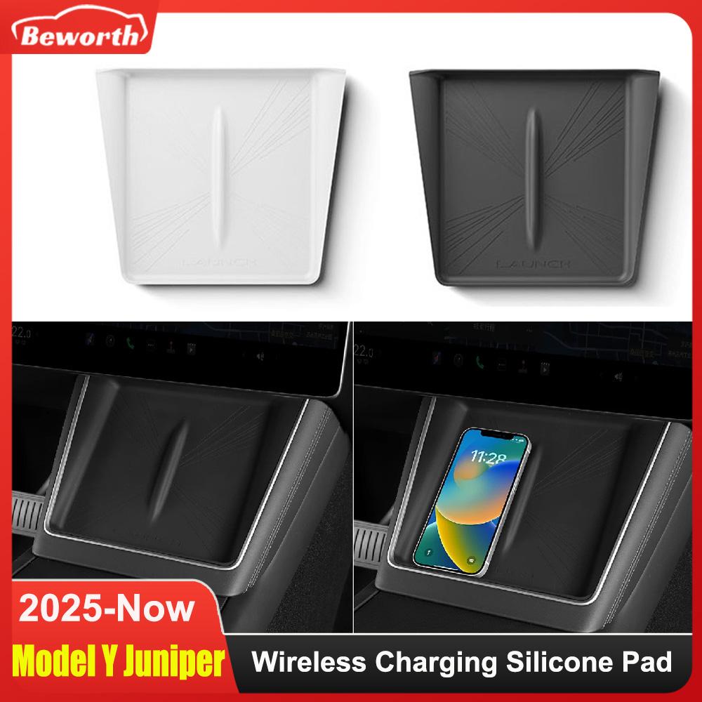 Wireless Charging Silicone Pad Anti-skid Pad For Tesla Model Y Juniper 2025 2026 Launch Car Central Control Interior Accessories