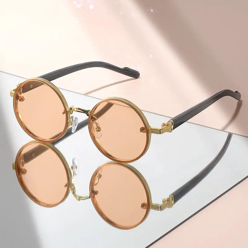 Classic Retro Round Men's and Women's Fashion Glasses with Punk Metal Frames and Tortoiseshell Patterns