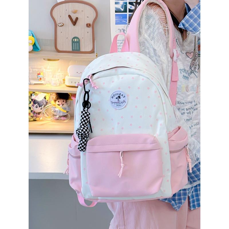 High value, fresh and sweet, contrasting colors, splicing stars, backpack, lightweight backpack for junior high school students