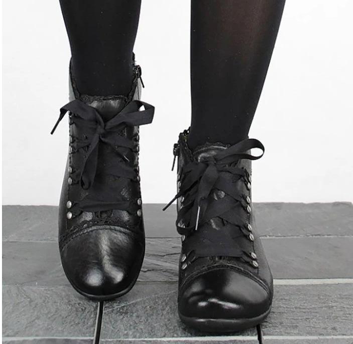 Cross lace-up short women's boots new European and American style round head side zipper kitten and medium heel boots women