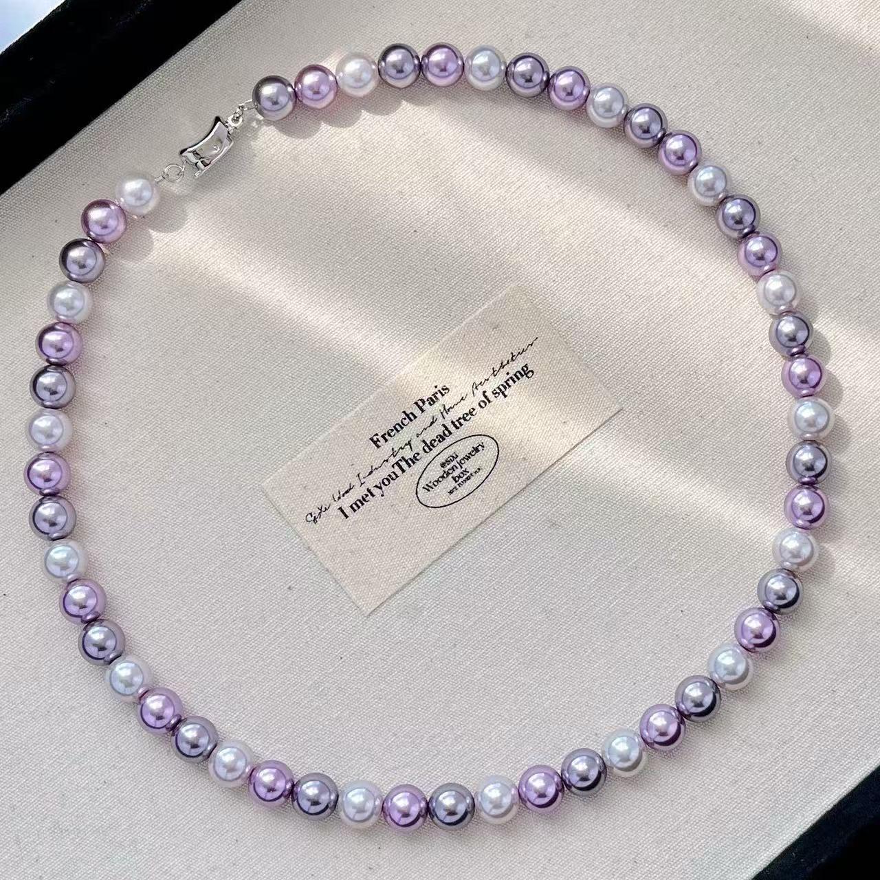 

Handmade Imitation Pearl Fresh & Sweet Necklace with Light Luxury No-Buckle Design 8MM