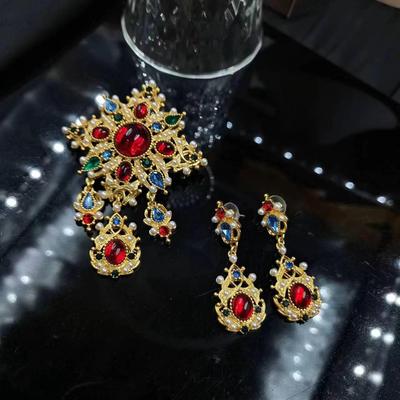 Colorful Retro Court-Style Pearl & 925 Silver Brooch Set - Christmas & New Year Edition