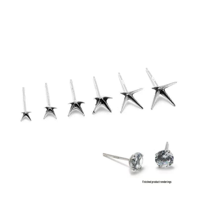 Простые серьги-гвоздики Beixi из серебра S925/S999 с четырьмя крапанами 2mm
