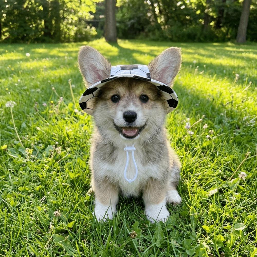 Football Theme Exposed Ear Hat Breathable Pet Sun Hat Cute Dog Fisherman Hat Walking