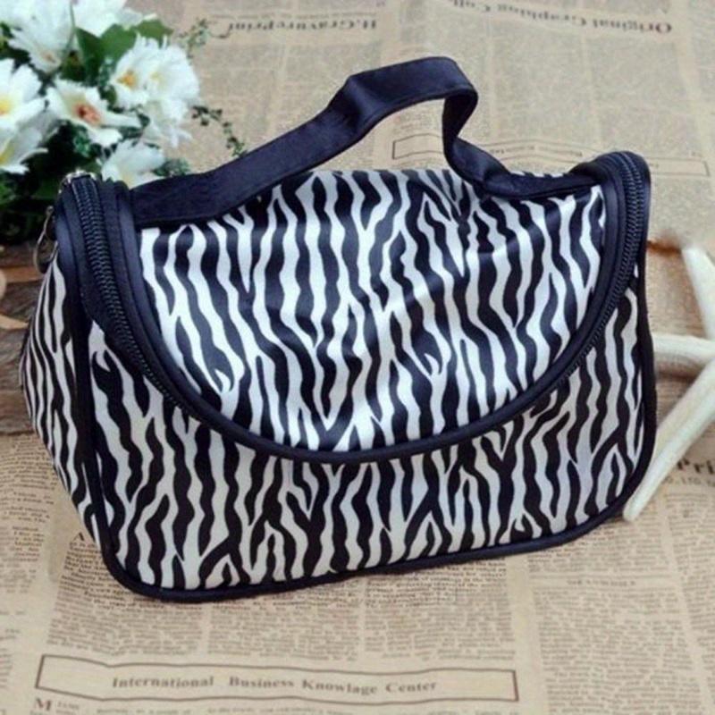 Fashion Zebra Pattern Makeup Bag Portable Travel Storage Organizer for Women Dual Zipper Access Toiletry Handbag for Home Travel Use