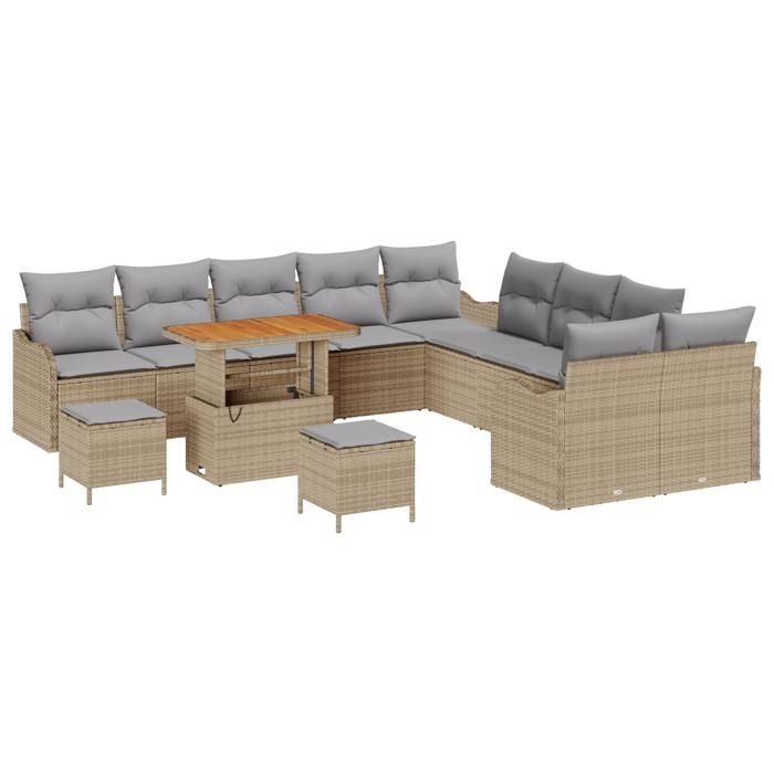 Ensemble de Canapé de Jardin 13 pièces avec Coussins Beige Poly Rattan, Canapé de Jardin 2 places avec Coussins Beige Poly 3362327