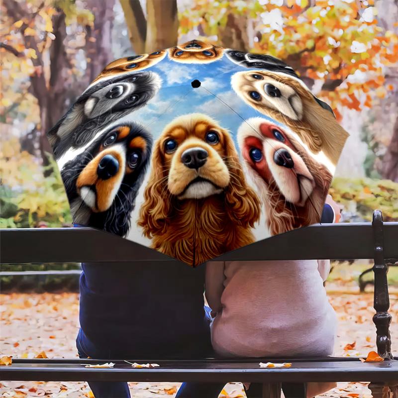 1pc Dog Lover Cute Pet Chihuahua VIP Border Collie Dog Umbrella Portable Folding Umbrella Iron Frame Hole Bone Structure Outdoor Home Umbrella H2