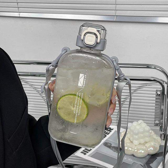 Flat Square Transparent Water Bottle Portable Travel Canteen With Adjustable Strap Elegant Slim Bottle For Sport Camping