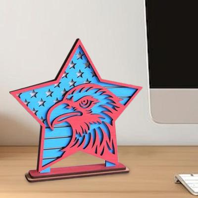 Yousheng 4. Juli Tischschild Sternform Holzornament Patriotisches Tischmittelstück Etagendekor für Unabhängigkeitstag Heim- Bürodekoration