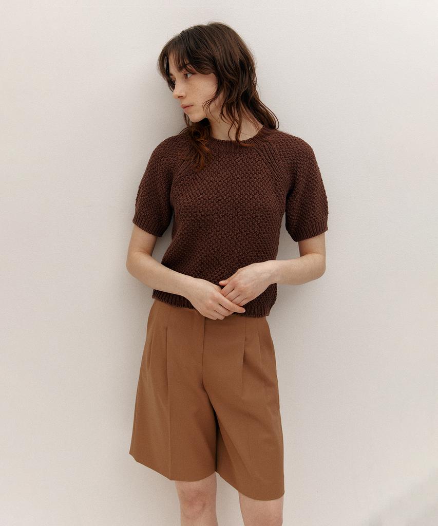 AVA MOLLI Round Neck Puff Sleeves Knit (Cocoa)