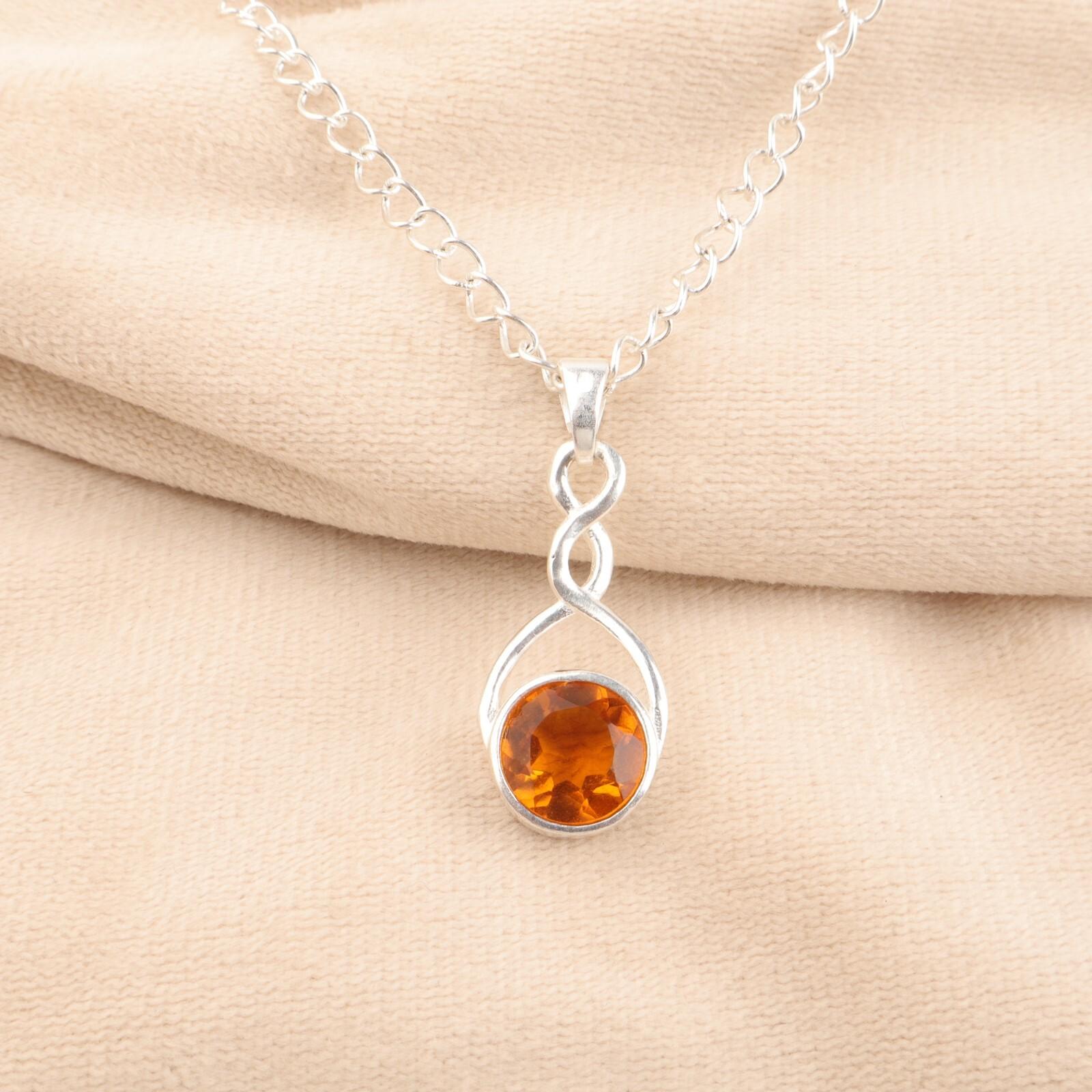 

925 Sterling Silver Jewelry Citrine Gemstone Handmade Infinity Pendant for Women CP-25-1