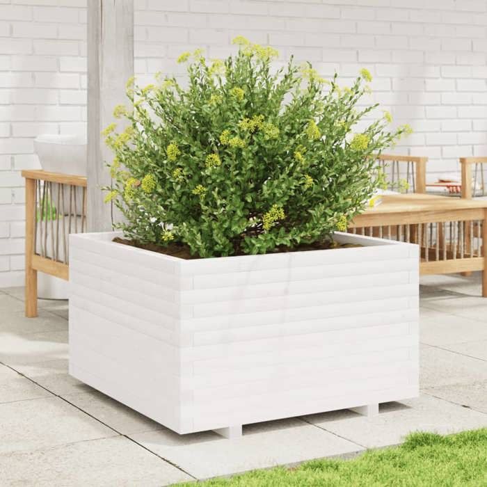 VidaXL Planter White 80x80x49.5 Cm Solid Pine Wood, Outdoor Planter, Flower Box, Tomato Planter, Planter of 3282530