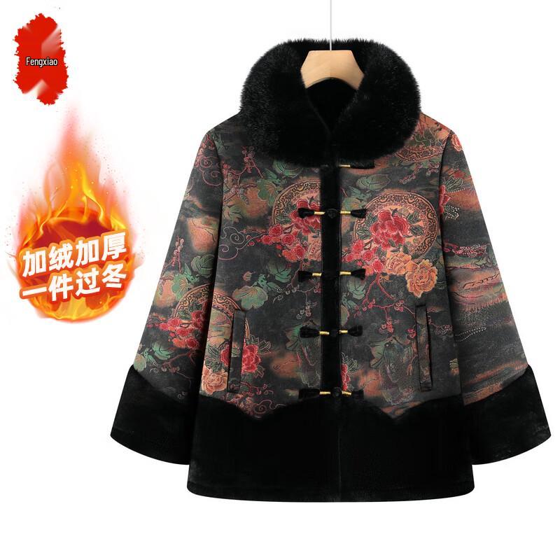 

Elderly Women s Retro Floral Padded Winter Jacket 5XL