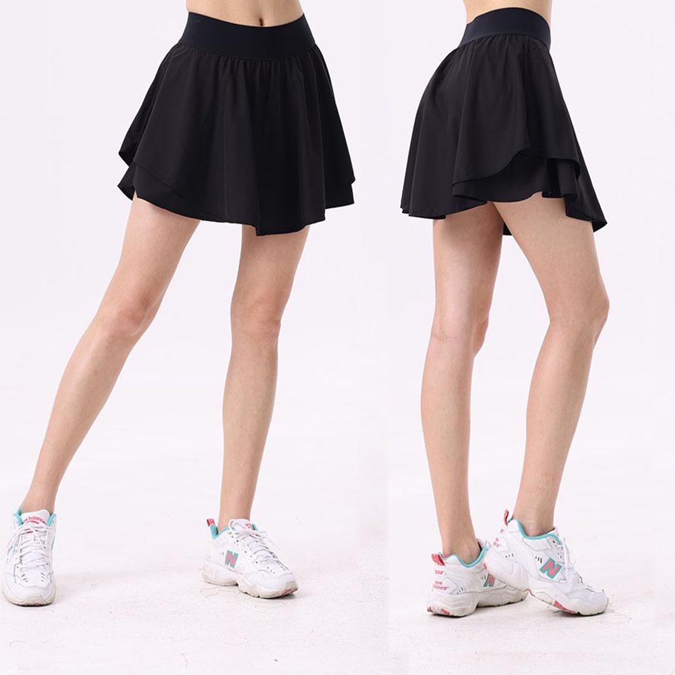 Women's High-Waisted Skirted Yoga Shorts - Double Layer, Anti-Exposure, Casual Sportwear.