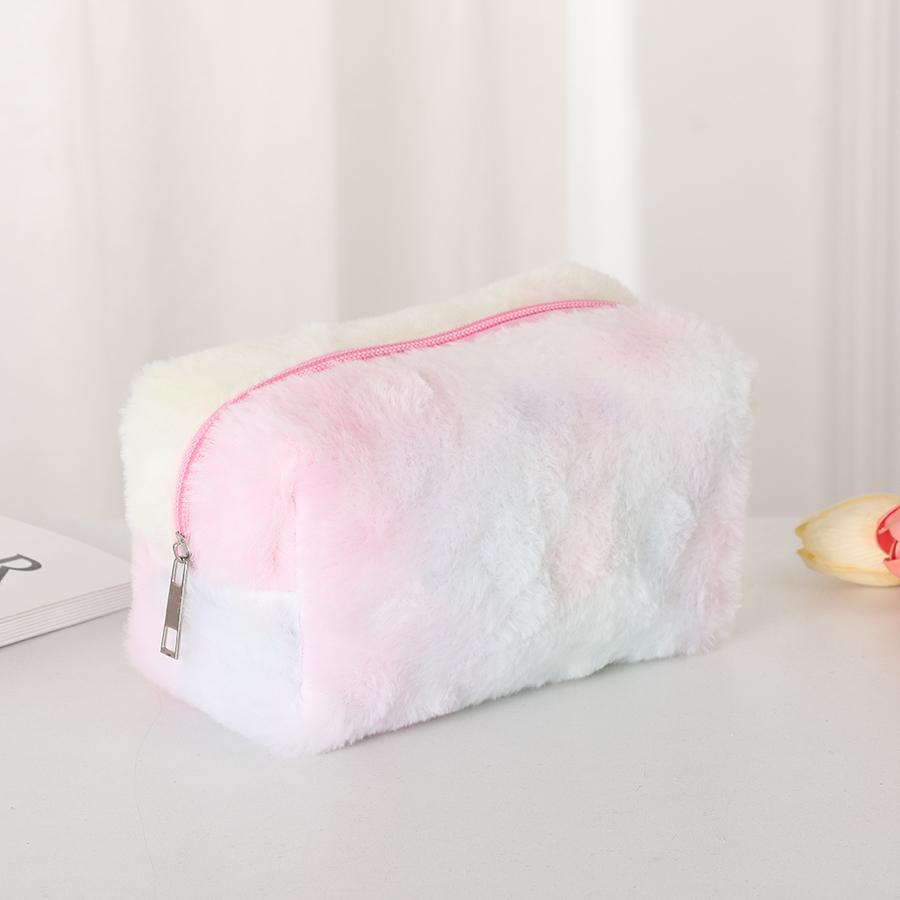 Solid Plush Makeup Bag Soft Smooth Makeup Brush Storage Bag Macaron Beauty Bag
