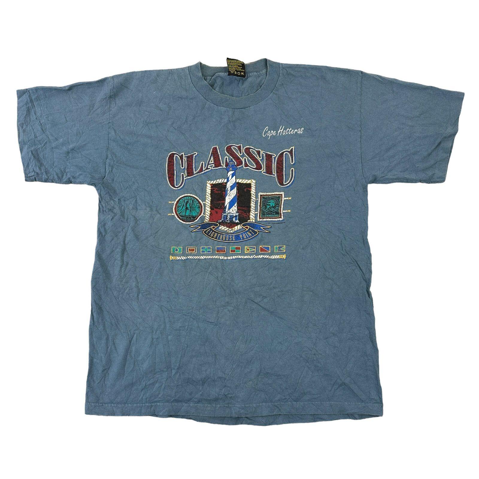 Vintage Graphic Print T-Shirt Mens Womens Tees Top 90s USA Blue Mens M