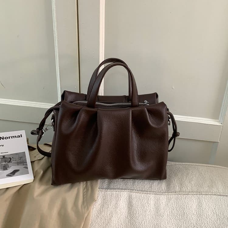 Женская сумка-тоут из мягкой кожи со шнурком, наплечная сумка кофейный