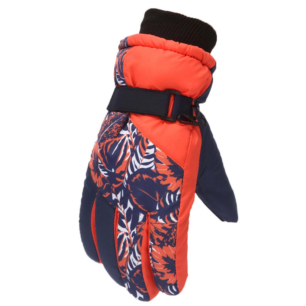 

Children s gloves Ski skating Cold-proof outdoor printed gloves Warm thickened riding gloves оранжевый