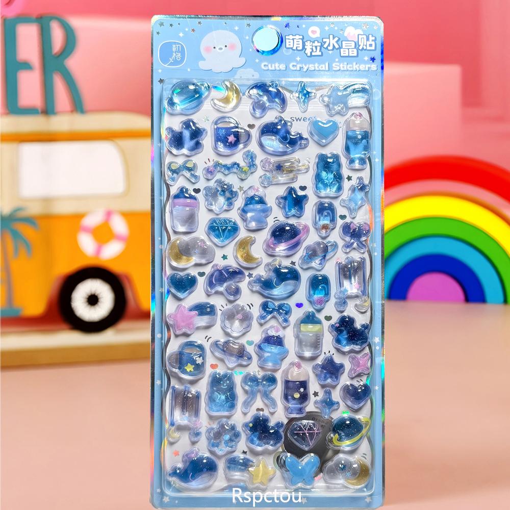 4pcs Kawaii Animals Dessert Cartoon Crystal Stickers Waterproof Decorative Phone Case Stationery Planner Cute 3D Sticker