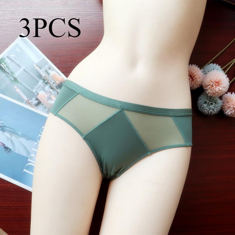 Lencería fina y sexy de cintura baja, bragas de malla, ropa interior de seda helada para mujer, bragas triangulares transpirables