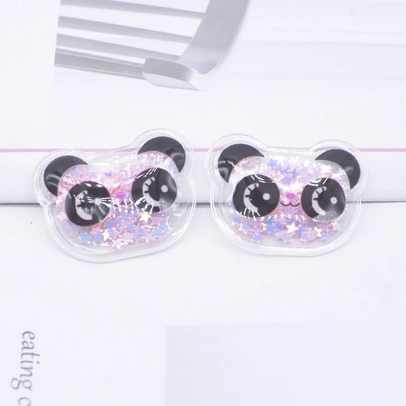 12Pcs 36*28mm Transparent Plastic Filling Sequins Panda Applique for DIY Baby Headdress Hairpin Band Decor Accessories Patches