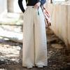 Women Vintage Winter Straight Pants Solid Color Elastic Waist Trousers Warm Female Long Pants