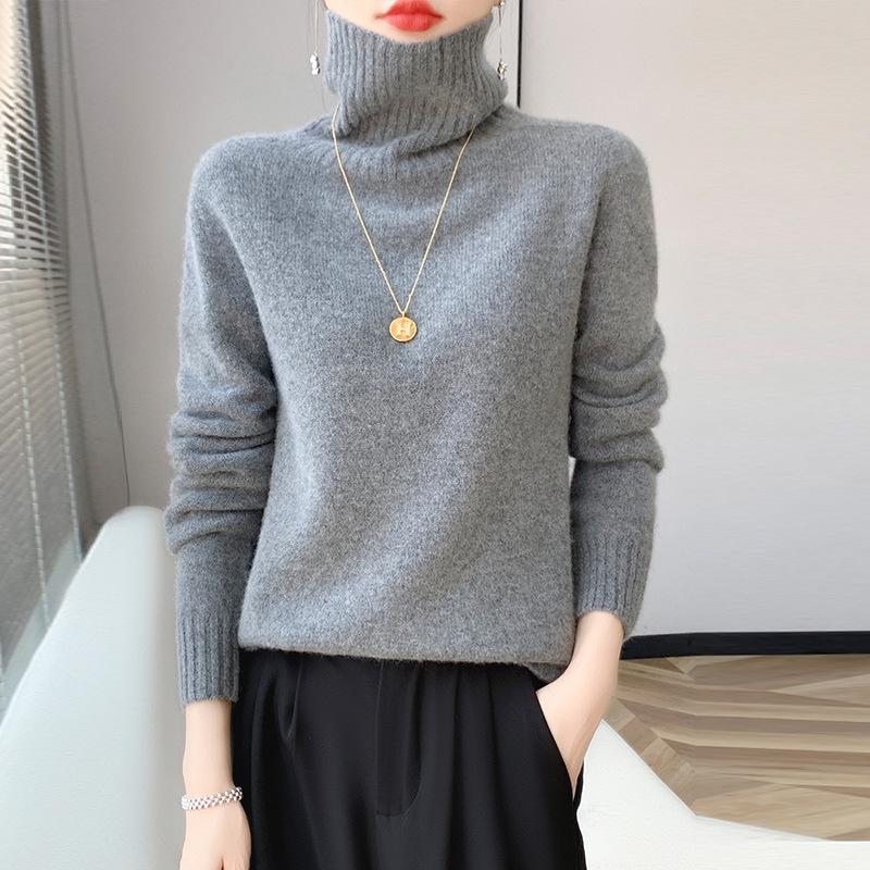 Women's Warm High-Neck Wool Sweater: Thick, Loose, Casual Base Layer for Autumn/Winter
