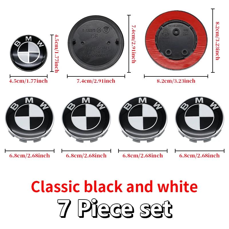 For BMW M 7Pcs Black White Car Front Hood Emblem For BMW X1 X2 X3 X4 Wheel Hub Caps Badge X5 X6 F48 F39 F10 F30 G11 E60 G01 E84 E83 Auto JG8