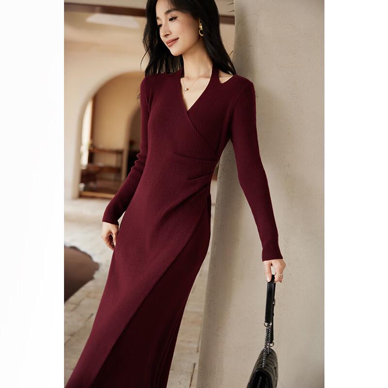 

VICTORIA&VERA Women s V-Neck Halter Knit Midi Dress M