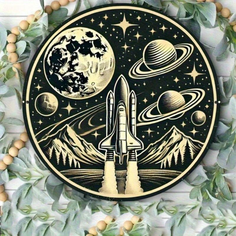 

Metal Wall Art Retro Rocket Planet Office Decor
