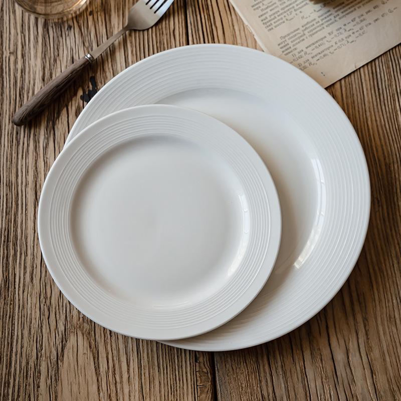 Retro Style Ceramic Flat Plate Vegetable Plate High Value Relief Western Food Pasta Plate Breakfast Dessert Plate Threaded Salad Plate