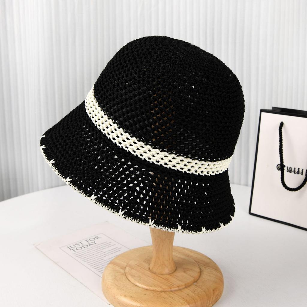 Women's summer cut-out color block short-brim fashion basin hat travel sunshade hat