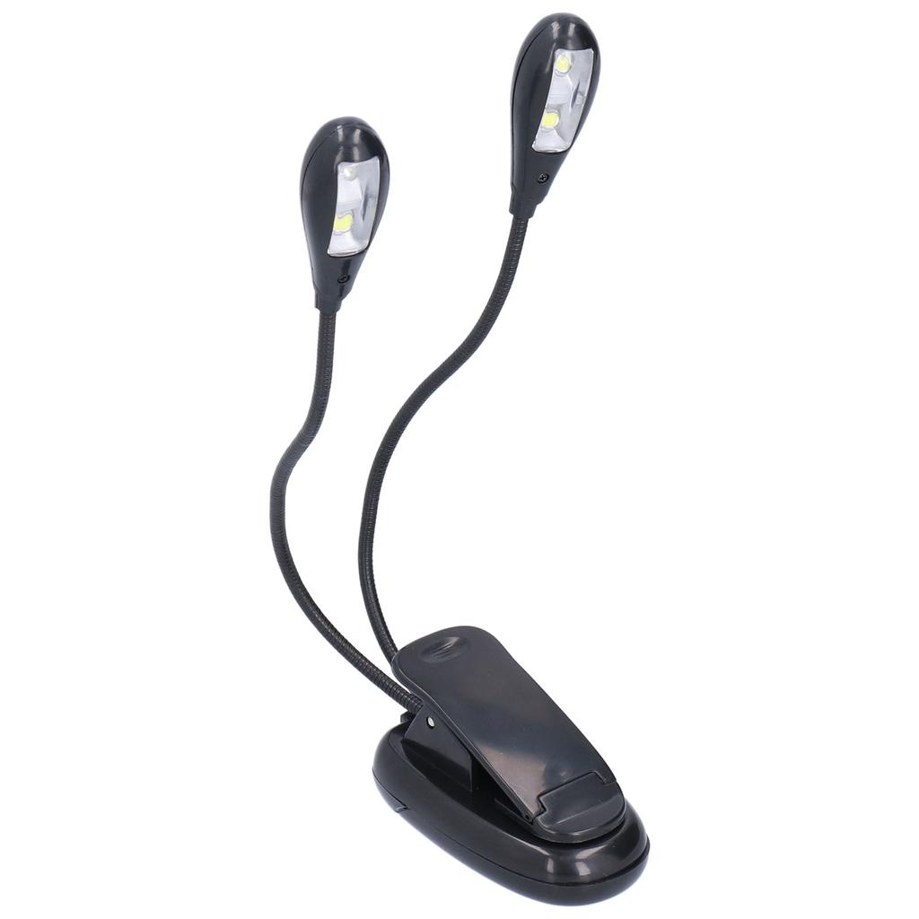 LED Book Light Eye Protecting 360 Degrees Rotatable White Light Double Pole 4 Lamp Beads Reading Lamp with Clip for