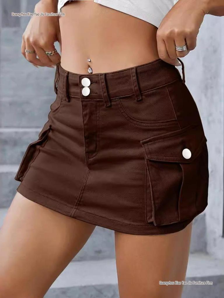 European & American Street Style Low-Waist Slim Fit Solid Color Autumn Skirt for Women