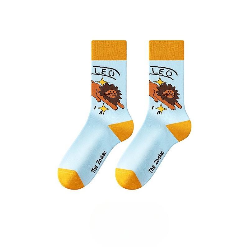 Ladies Spring and Autumn New Zodiac Cartoon Sports In Tube Cotton Socks