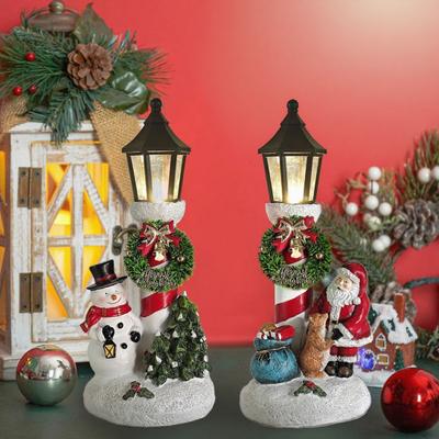 Christmas Ornament LED Light-Up Santa Claus Snowflake Decor Resin Xmas Figure Festive Tabletop Decor