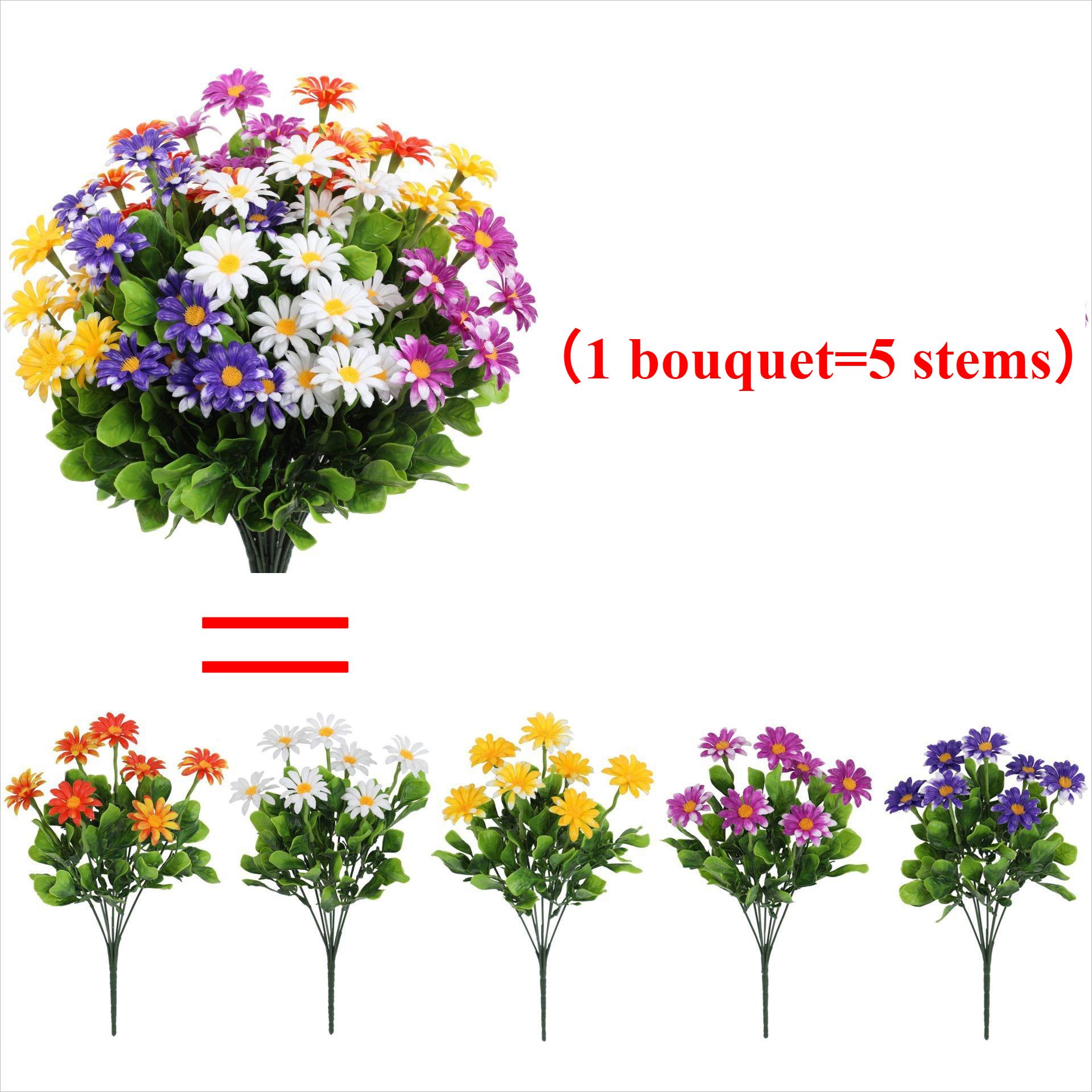 

5pcs Outdoor UV-Resistant Artificial Flowers - Plastic Daisy Bouquets Durability Decorative Shrubs for Home/Hotel/Office/Wedding