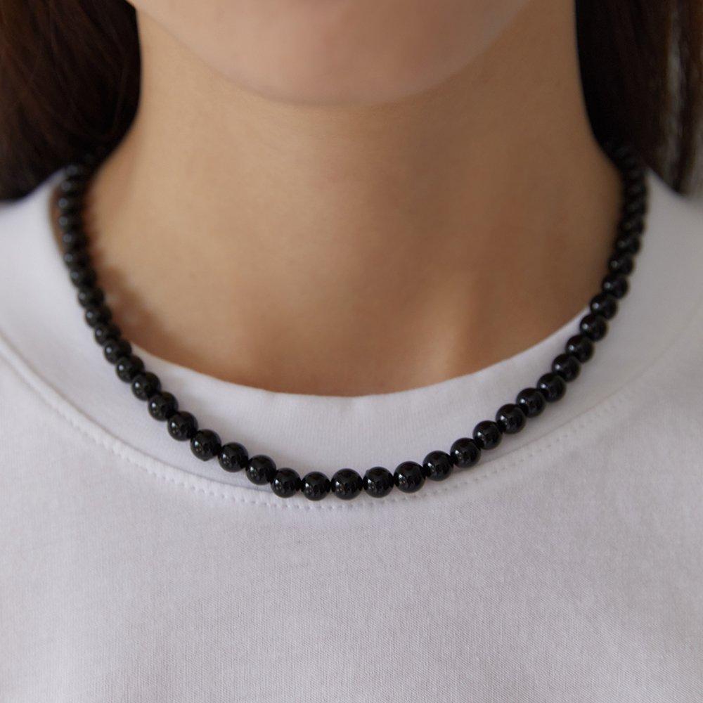 (925 Silver) Star Toggle 6mm Onyx Necklace Nz2104